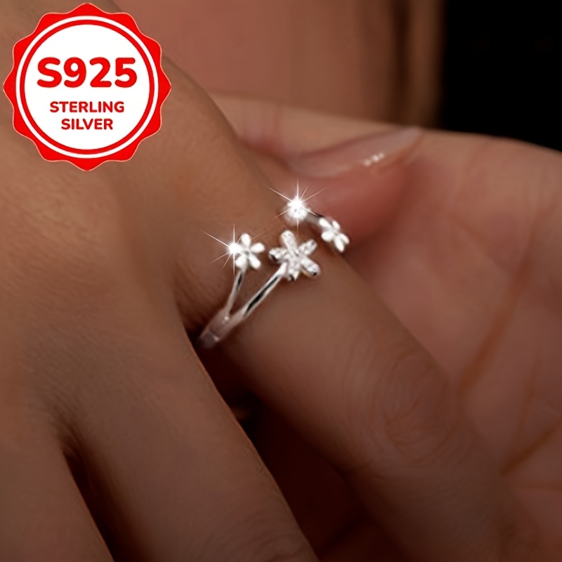 Women's S925 Sterling Silver Daisy Flower Ring, Gift Idea